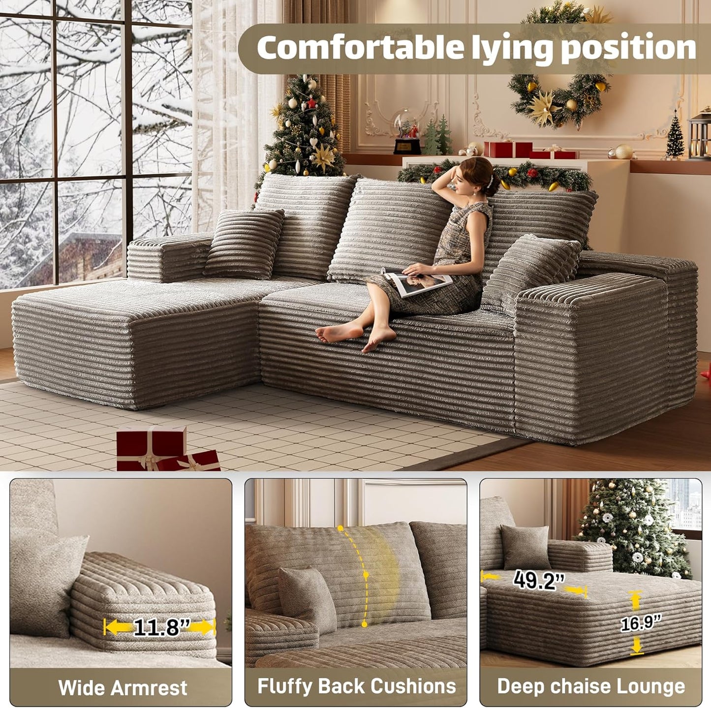 HYJT-H&K Modular Sectional Sofa Cloud Couch, 107" Comfy L Shaped Sectional Couches for Living Room