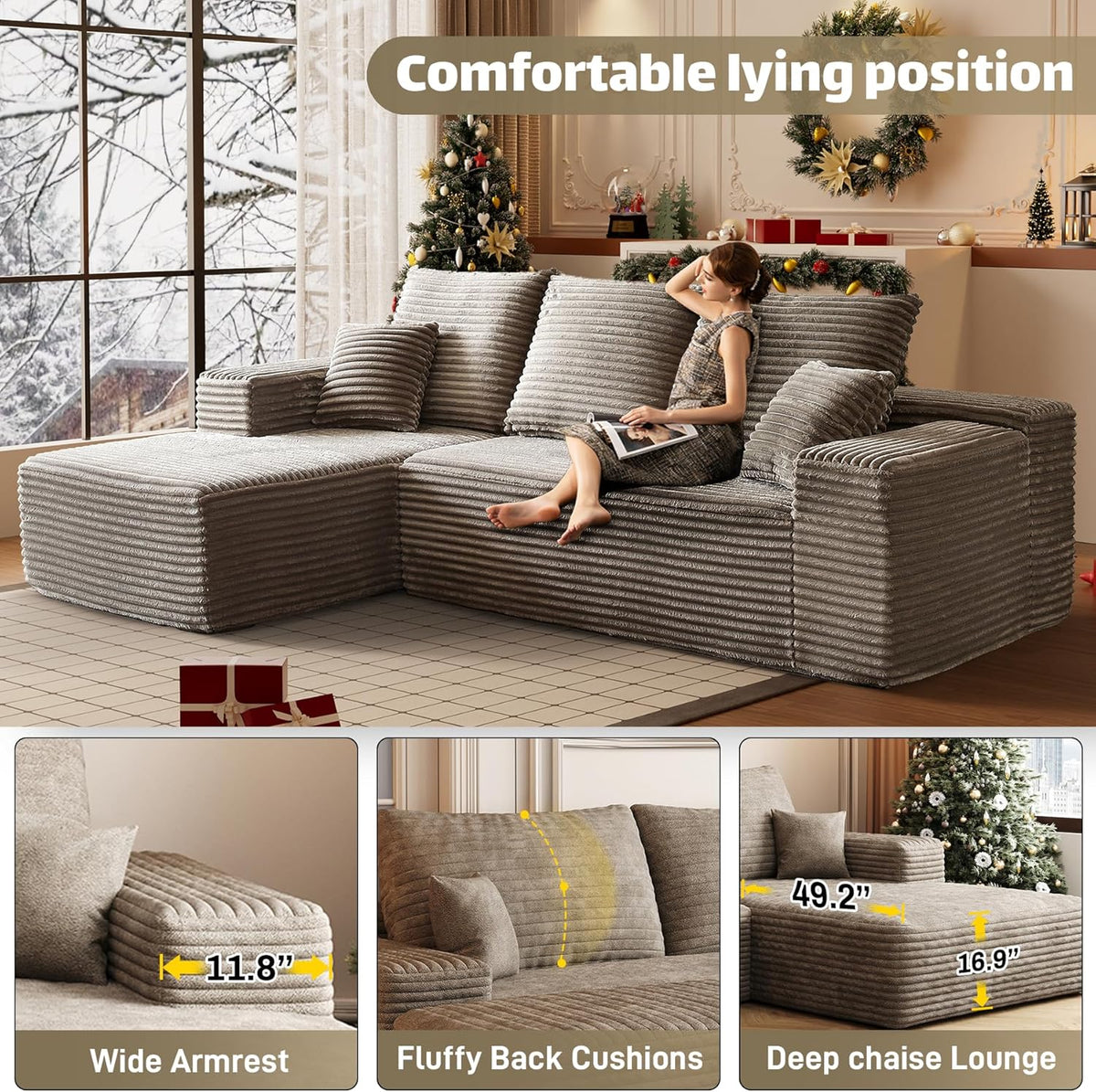 HYJT-H&K Modular Sectional Sofa Cloud Couch, 107" Comfy L Shaped Sectional Couches for Living Room