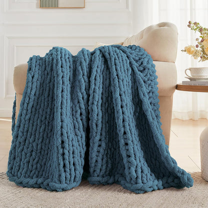 Carriediosa Chunky Knit Throw Blanket 50" X 60", 100% Hand Made Large Chenille Loop Yarn Soft