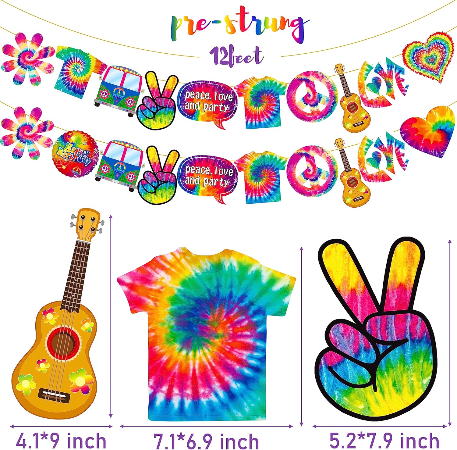 2pcs Tie Dye Birthday Banner Tie Dye Birthday Party Supplies Tie Dye Party Garland Decorations for