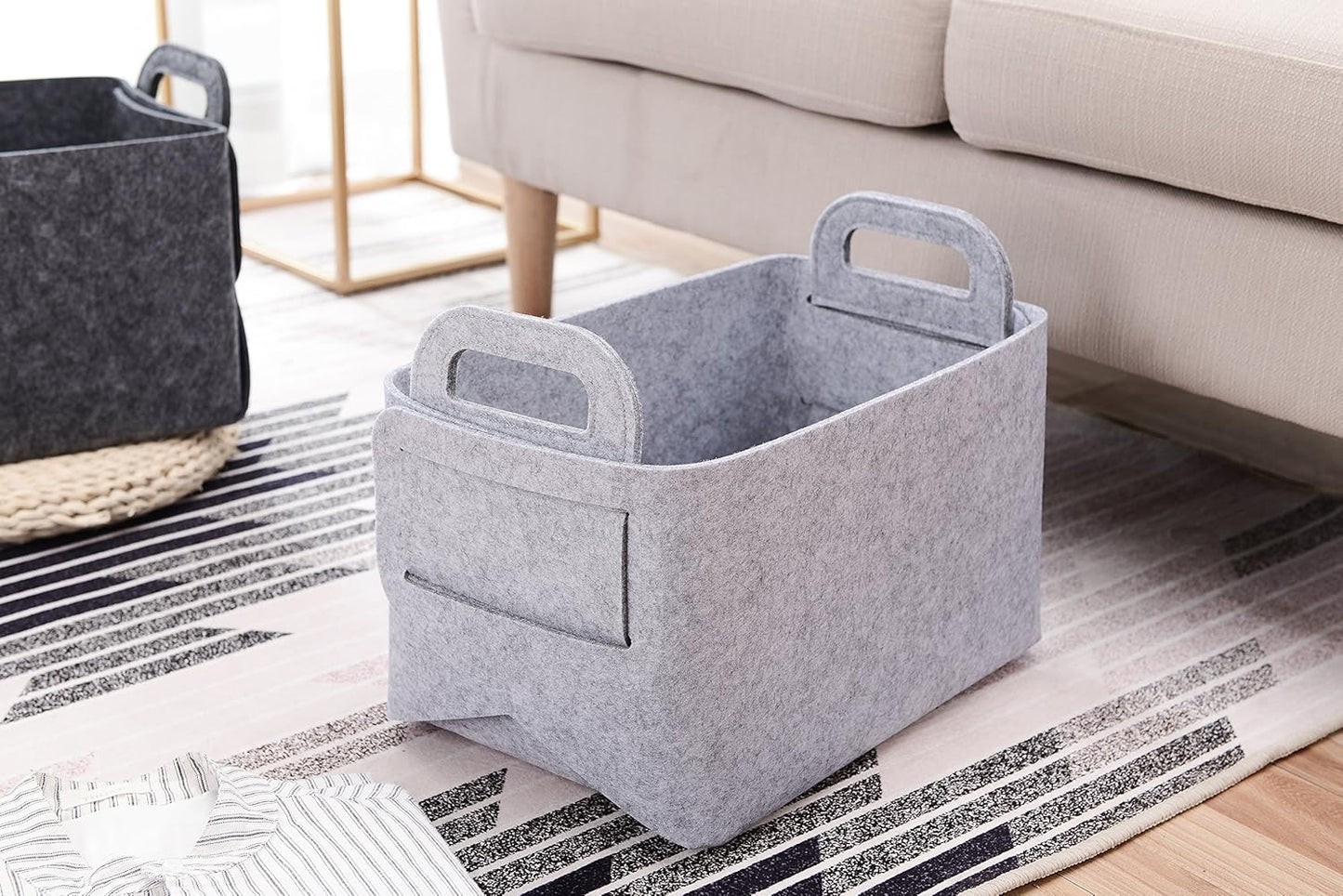 Storage Basket Felt Storage Bin Collapsible& Convenient Box Organizer with Carry Handles for Office