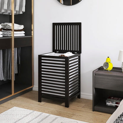 SMIBUY Double Laundry Hamper with Lid, 120L Bamboo Laundry Basket with Removable Liner Bag