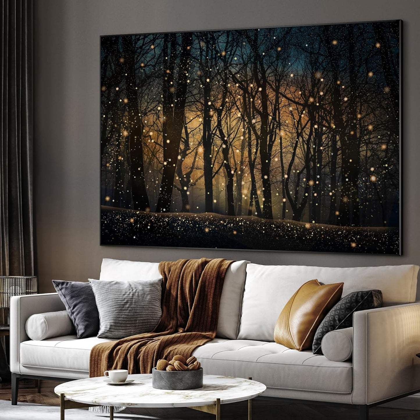 SIGNWIN 60"x72" Extra Large Framed Wall Art Magical Firefly Night Forest, Enchanted Woodland Scene