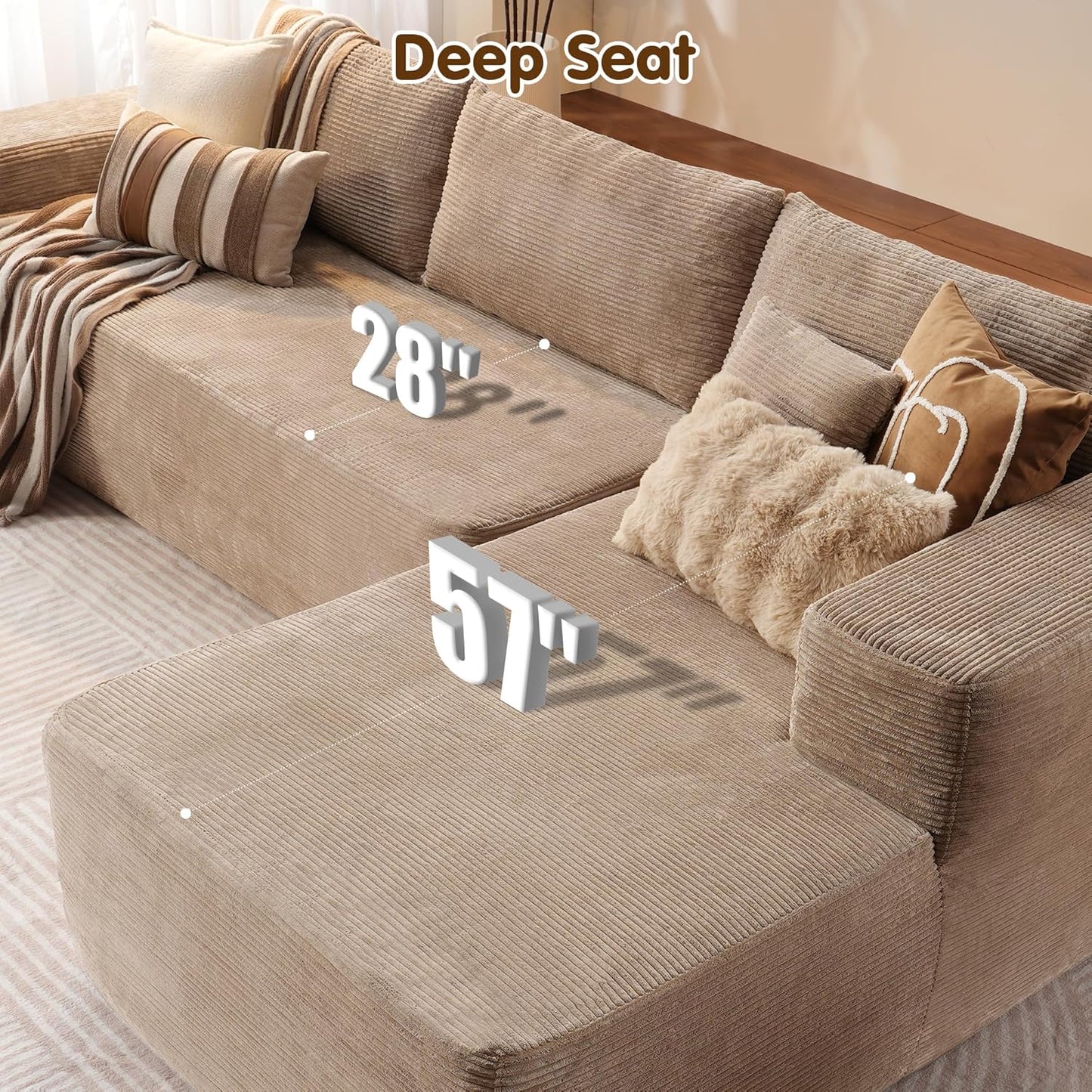 ovios 104" Cloud Sectional Couch with L-Shape Chaise,Modern Modular Sofa with Deep Seat