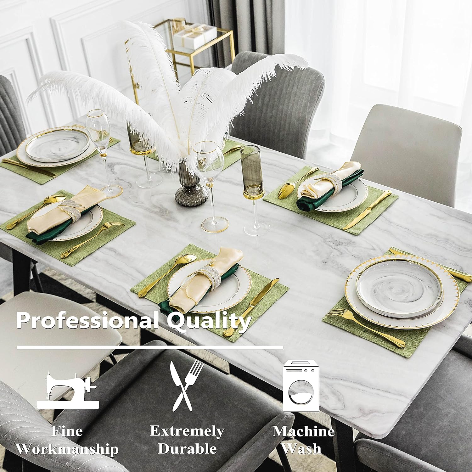 Home Brilliant Green Placemat Set of 8 Washable Place Mats Placemats Heat Resistant Sage Placemat