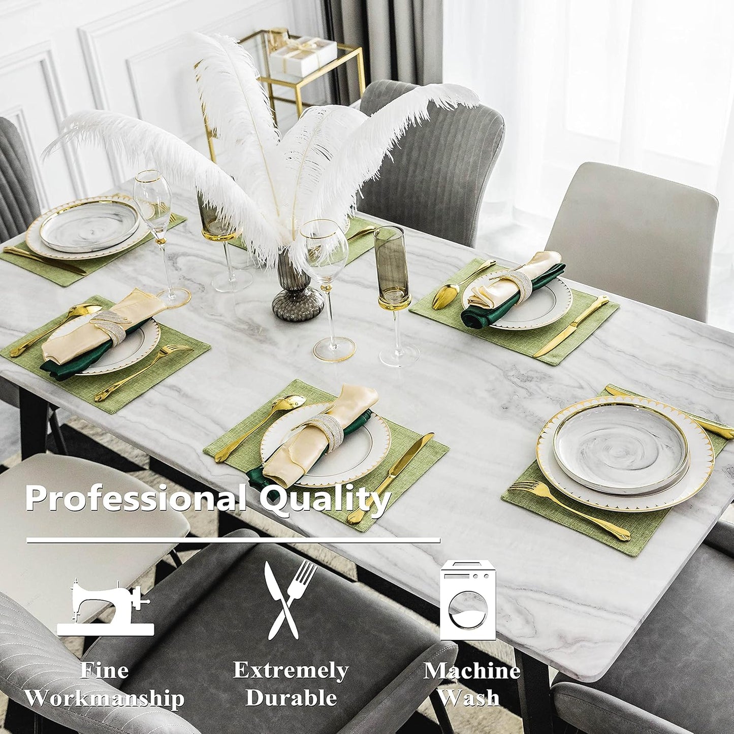 Home Brilliant Green Placemat Set of 4 Washable Place Mats Placemats Heat Resistant Sage Placemat