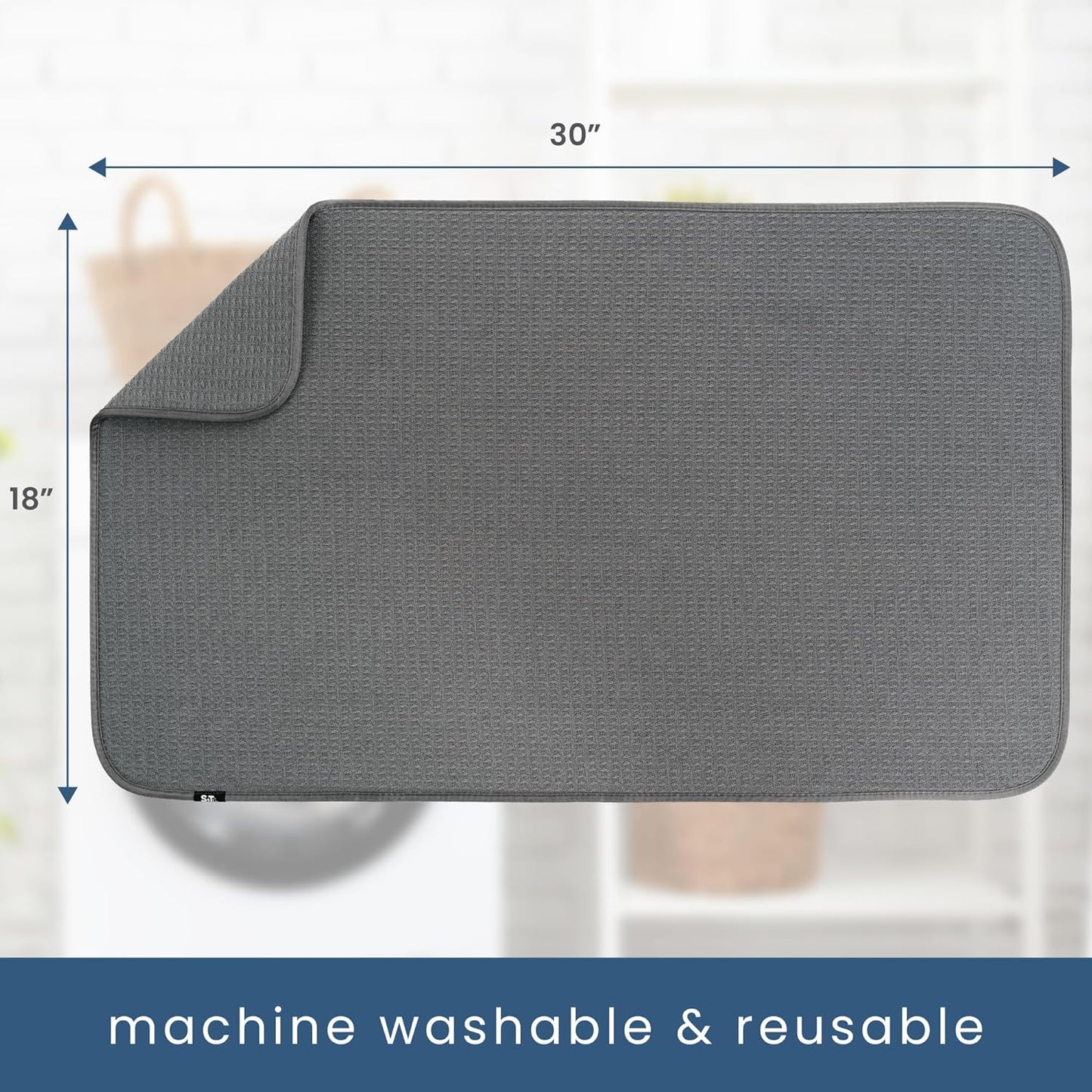 S&T INC. Dish Drying Mat Jumbo, 18” x 30”, Absorbent Microfiber Kitchen Counter Mat, Dish Drying