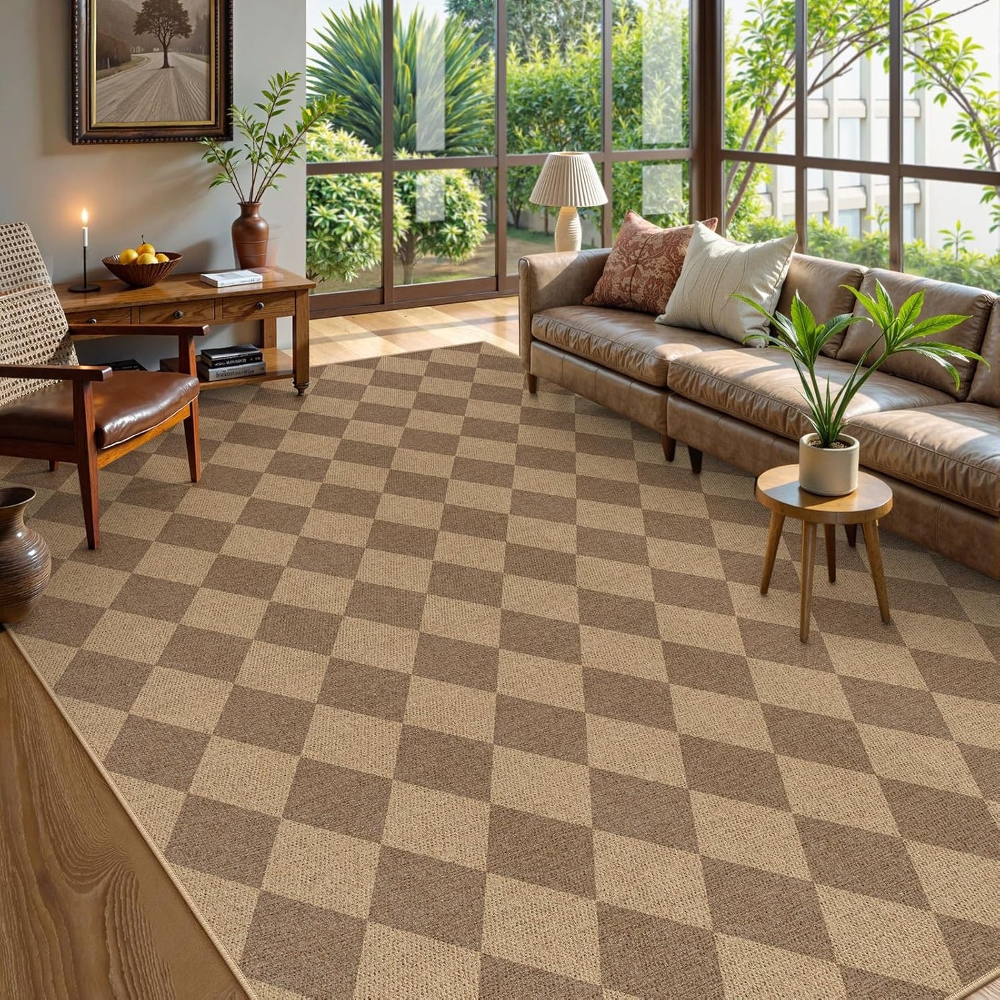 Lahome Checkered Easy Jute Rug, 9x12 Washable Dining Room Rug Indoor Outdoor Carpet, Farmhouse