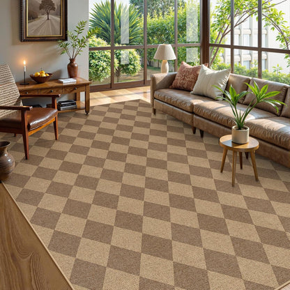 Lahome Checkered Easy Jute Rug, 9x12 Washable Dining Room Rug Indoor Outdoor Carpet, Farmhouse