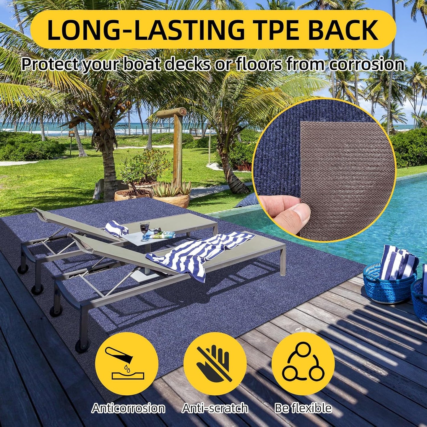 Marine Carpet,5 FT x 20 FT Deep Blue Indoor Outdoor Rug 0.2" Thick Boat Carpeting with Water-Proof