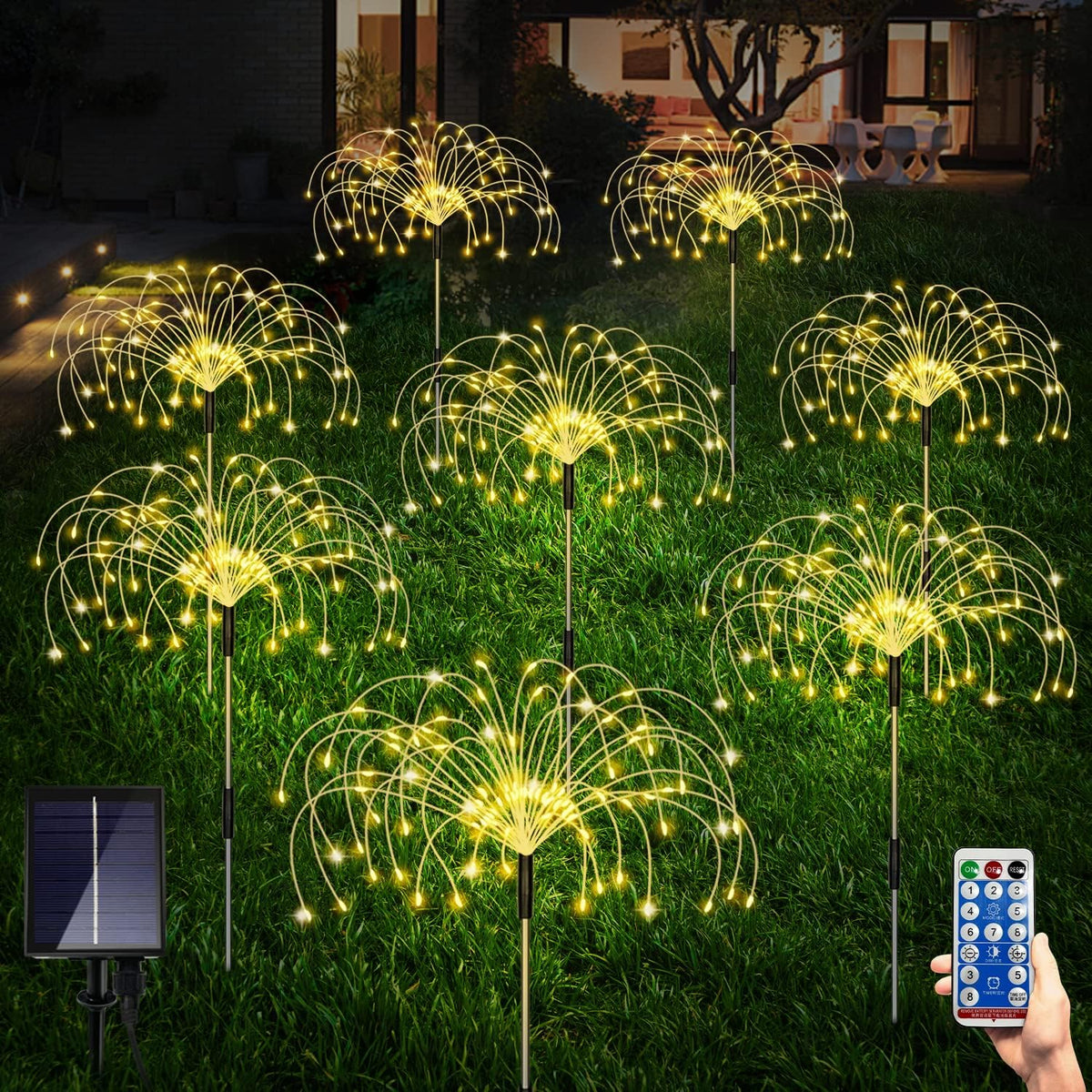 Maleyt Solar Garden Lights 8 Pack, Solar Powered Outdoor Decorative Lamps, 120 LED Solar Firework