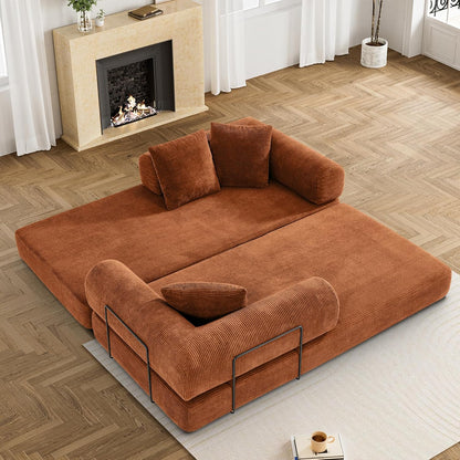 Convertible Sleeper Sofa Bed with Pillow, 4-in-1 Corduroy Folding Mattress Couch with Fixed-Shape