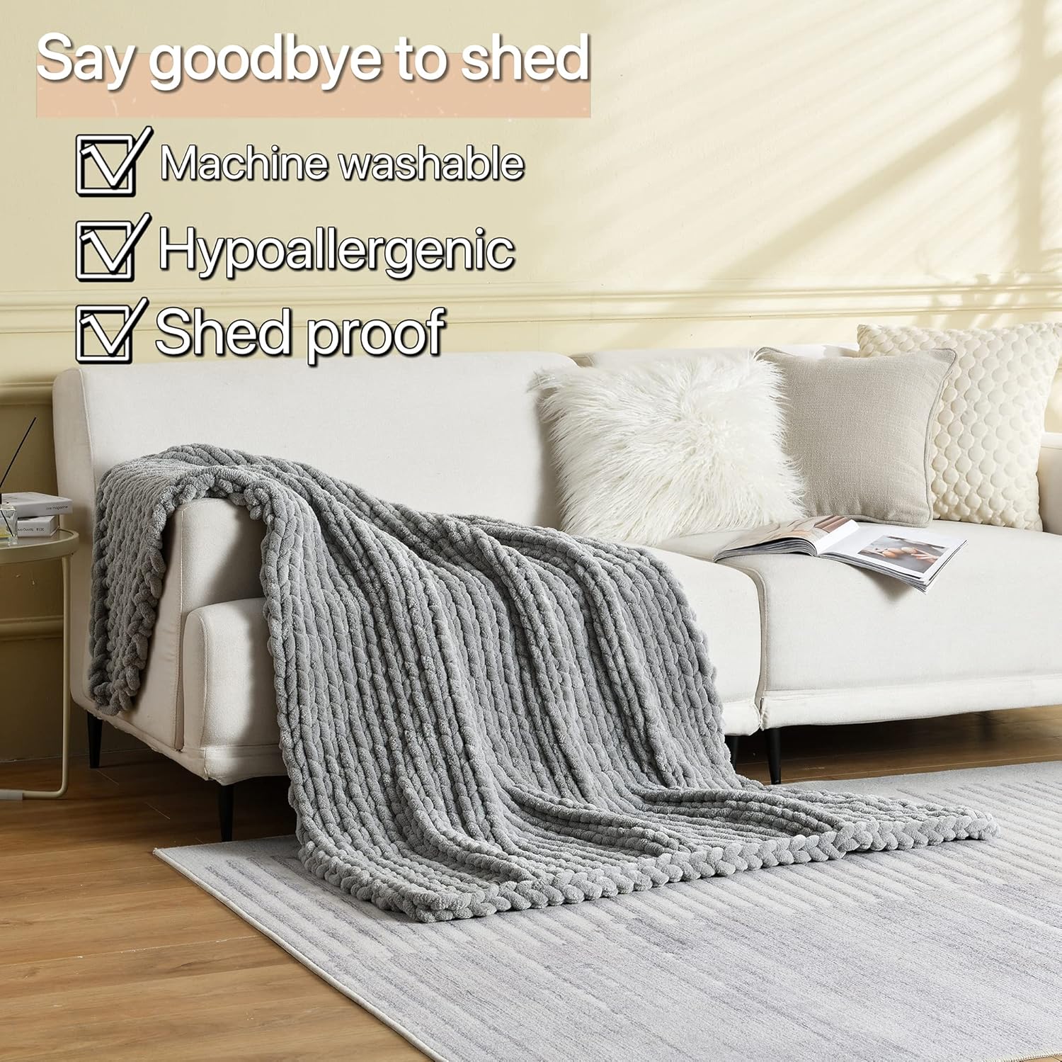 Maetoow Tighter Version Chenille Chunky Knit Blanket Throw （40×50 Inch）, Handmade Warm & Cozy