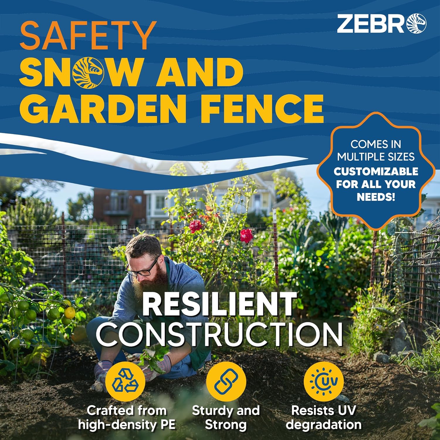 ZEBRO 4' x 50' Black Plastic Garden Fence Roll – Standard Duty Safety Netting for Snow, Poultry