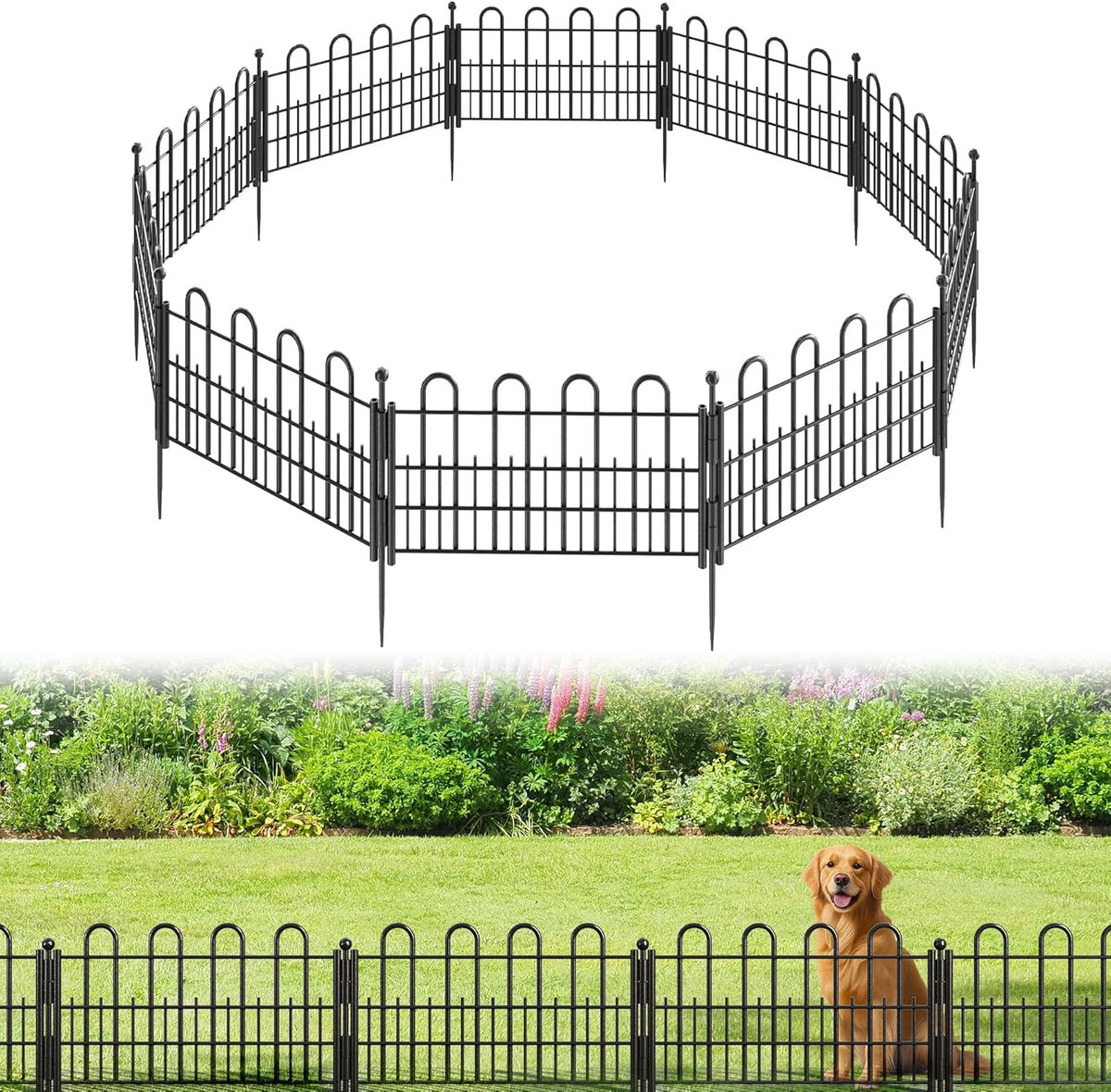 10 Panels Decorative Garden Fence with U-Shape, 11.81in (H) X 16.42ft (L) Dog Fence Outdoor for