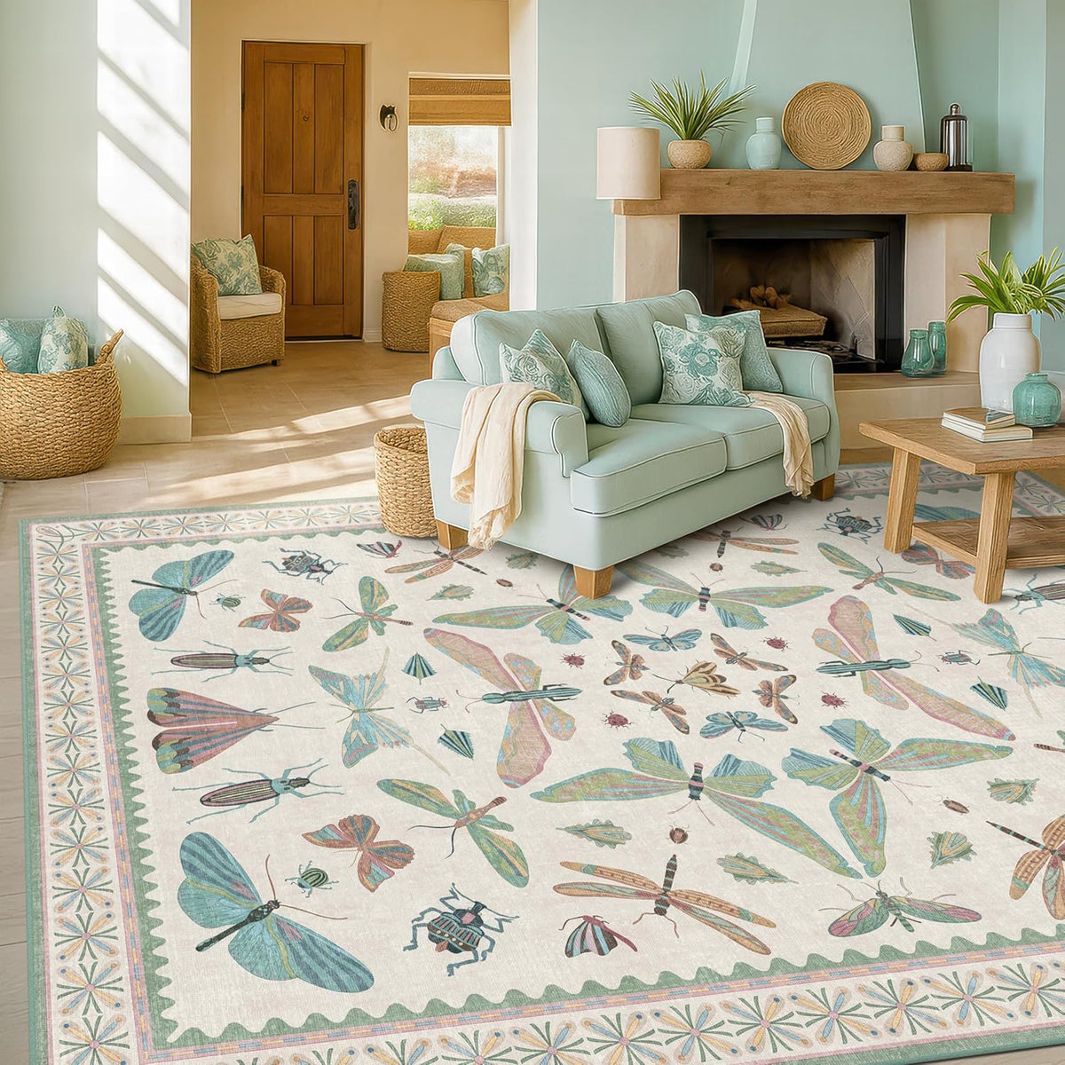 Sage Green Rugs for Bedroom Under Bed - 6x9 Area Rug for Living Room, Dining Room, Kids Playroom