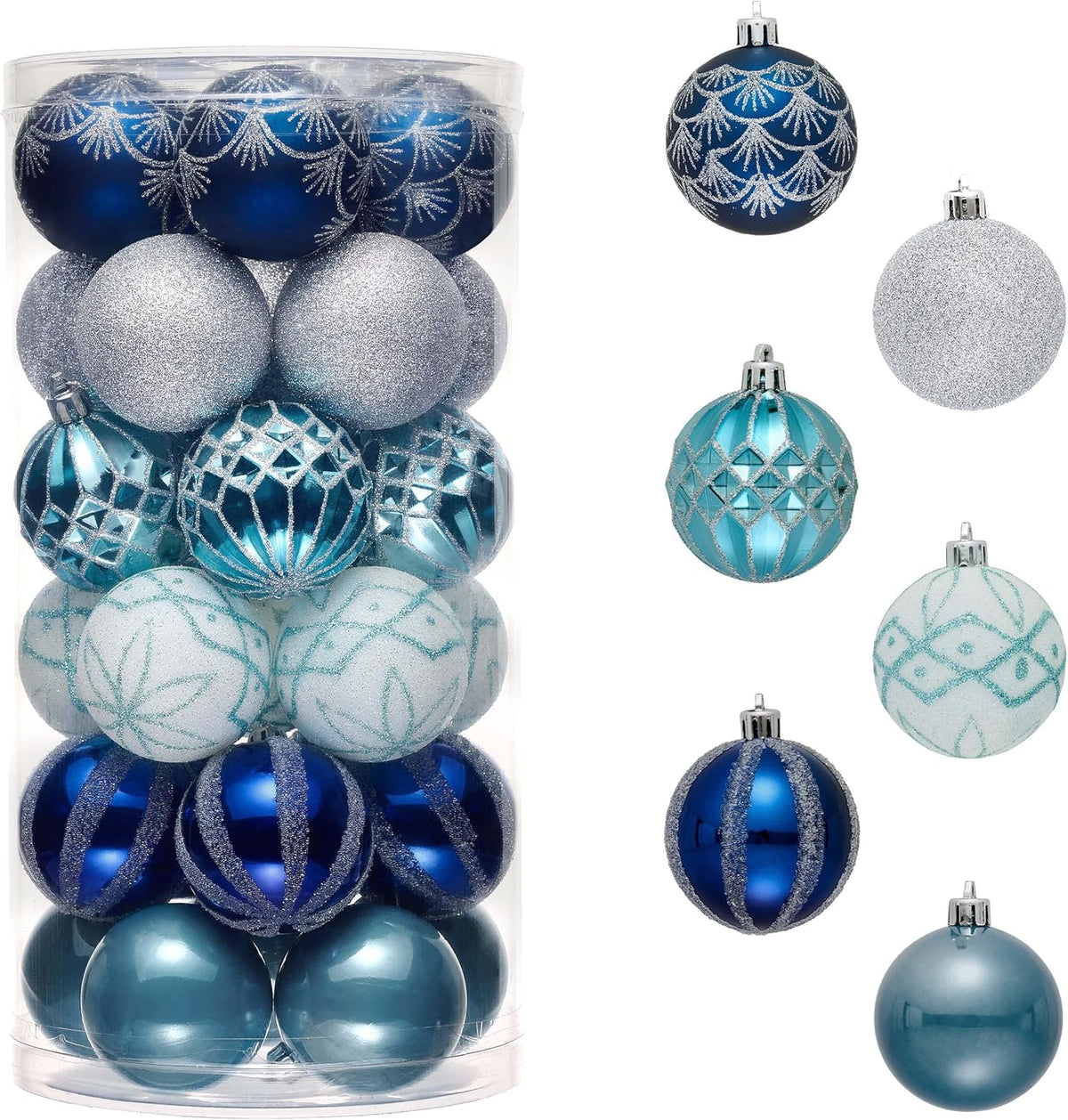 Valery Madelyn Christmas Ornaments Set, 30ct 2.36 Inches Navy Blue and Silver Shatterproof