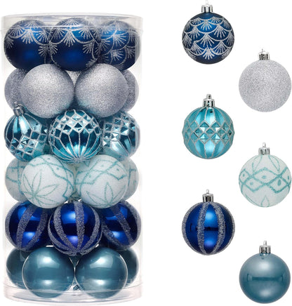 Valery Madelyn Christmas Ornaments Set, 30ct 2 Inches Navy Blue and Silver Shatterproof Christmas
