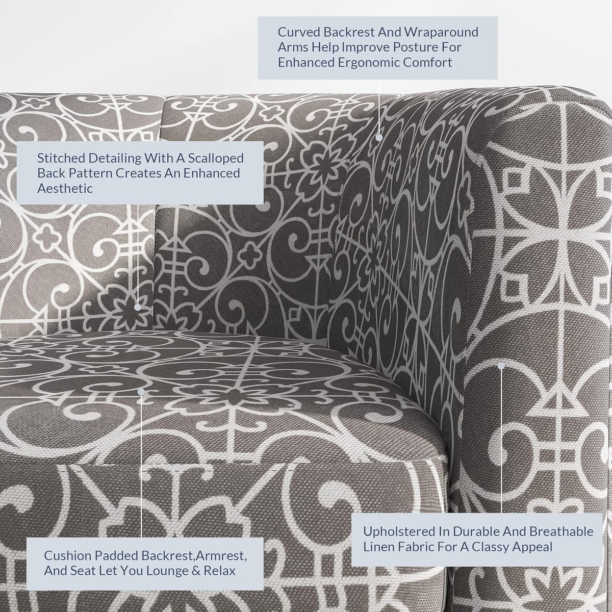 BELLEZE Accent Barrel Chair, Linen Round Chair Club Tub Sofa Corner Chair with Flared Legs and Cozy