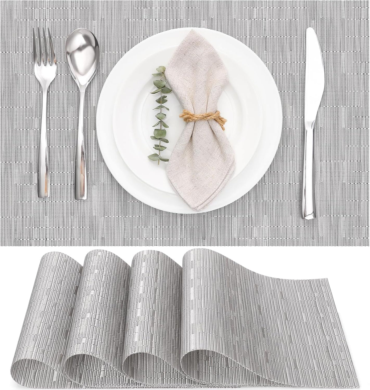 Myir JUN Placemats Set of 4, Vinyl Woven Placemats Place Mats Indoor Set of 4 Washable Table Mats