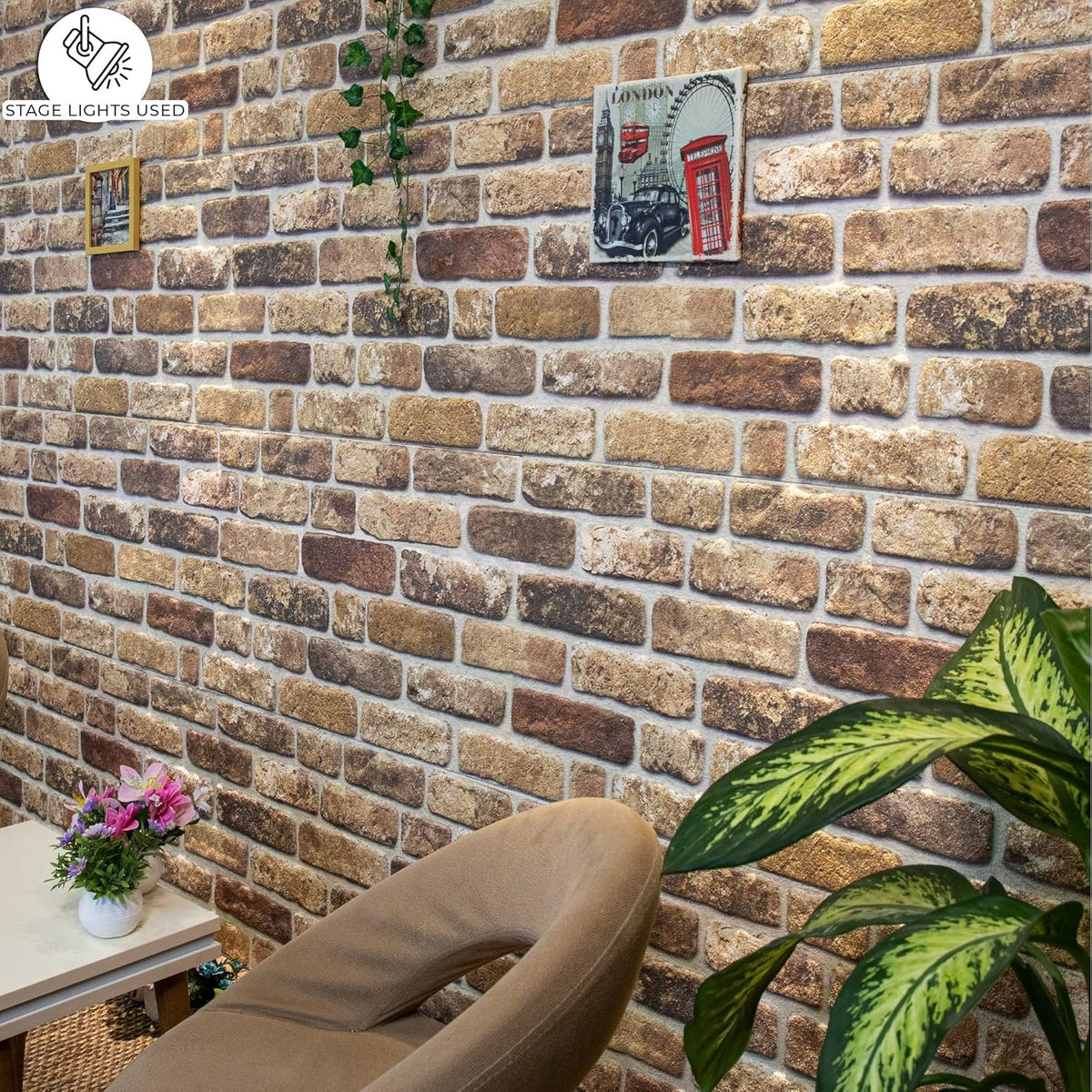 Dundee Deco 3D Wall Panels Faux Brick - Cladding Light Brown Stone Look Wall Paneling, Styrofoam