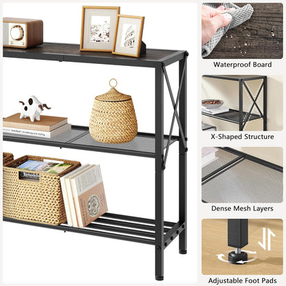 Hoctieon Industrial Console Table, 3 Tier Entryway Table, Hallway Table, Narrow Sofa Table with