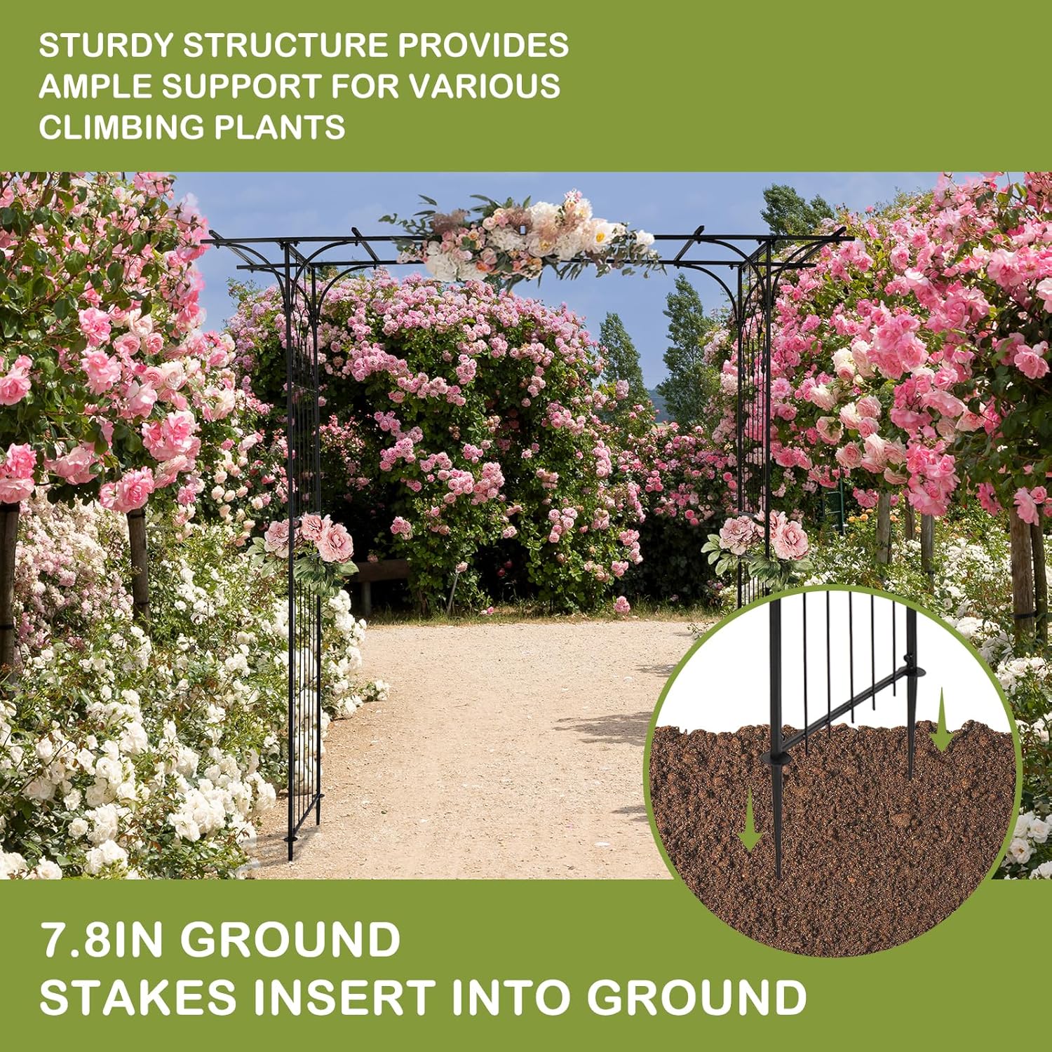 Outvita 7Ft Garden Arch Arbor, Steel Frame Stand Trellis, Arbour Archway for Wedding Ceremony