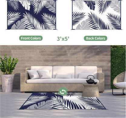 GENIMO Outdoor Rug 3' x 5' Waterproof for Patios Clearance, Reversible Outdoor Plastic Straw