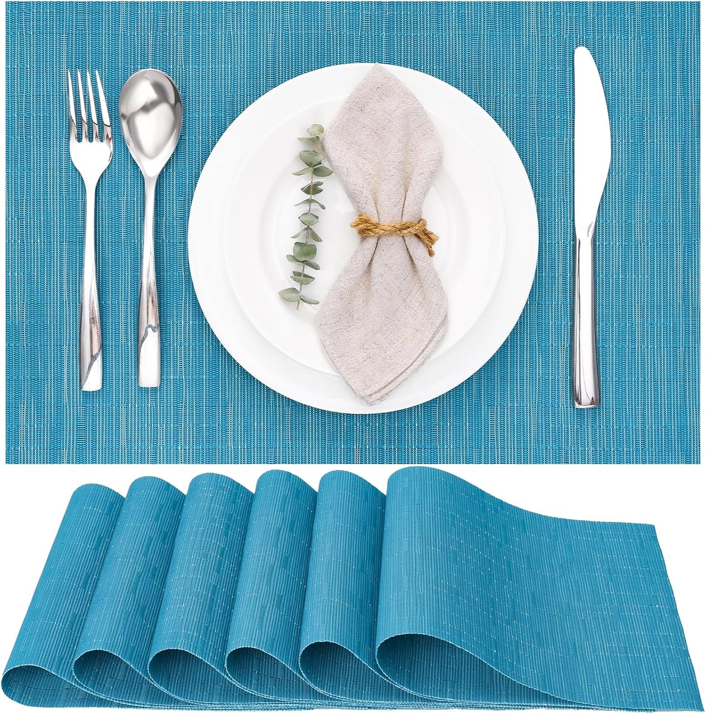 Myir JUN Placemats Set of 6, Vinyl Woven Placemats Place Mats Indoor Washable Table Mats Non-Slip