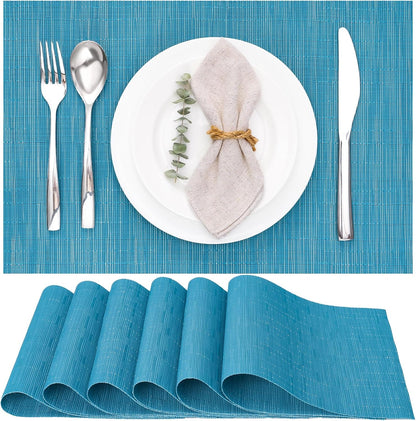 Myir JUN Placemats Set of 6, Vinyl Woven Placemats Place Mats Indoor Washable Table Mats Non-Slip
