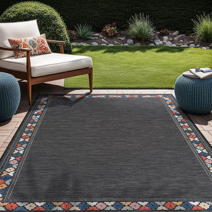 Beverly Rug Outdoor Rug 8x10 Modern Bordered Area Rugs for Indoor and Outdoor Patio Easy to Clean