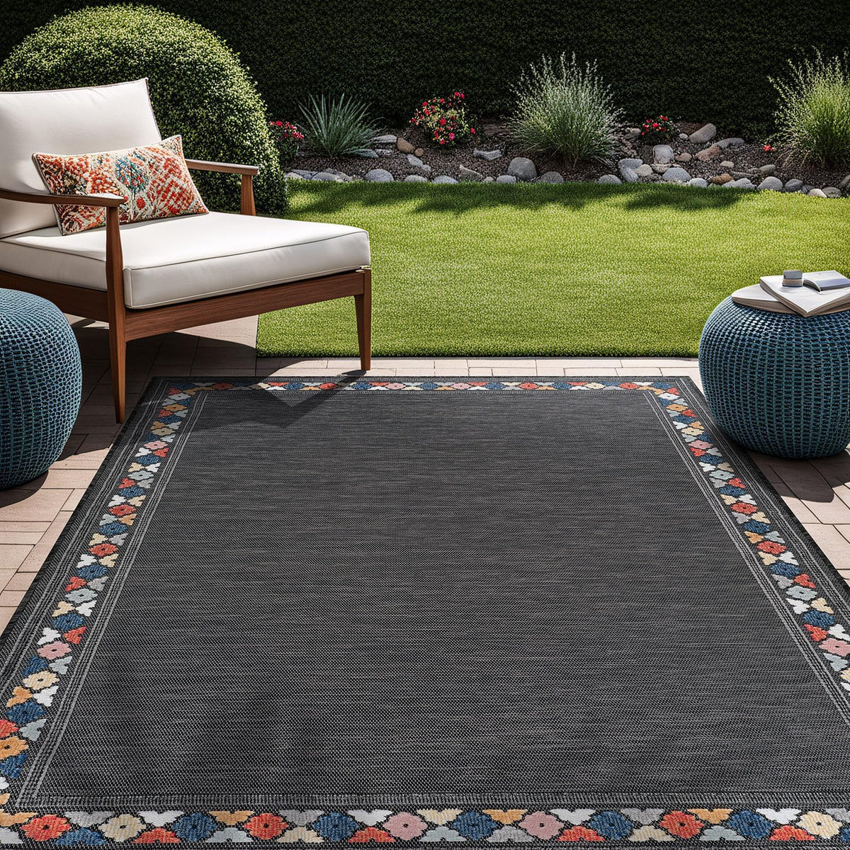 Beverly Rug Outdoor Rug 5x7 Modern Bordered Area Rugs for Indoor and Outdoor Patio Easy to Clean
