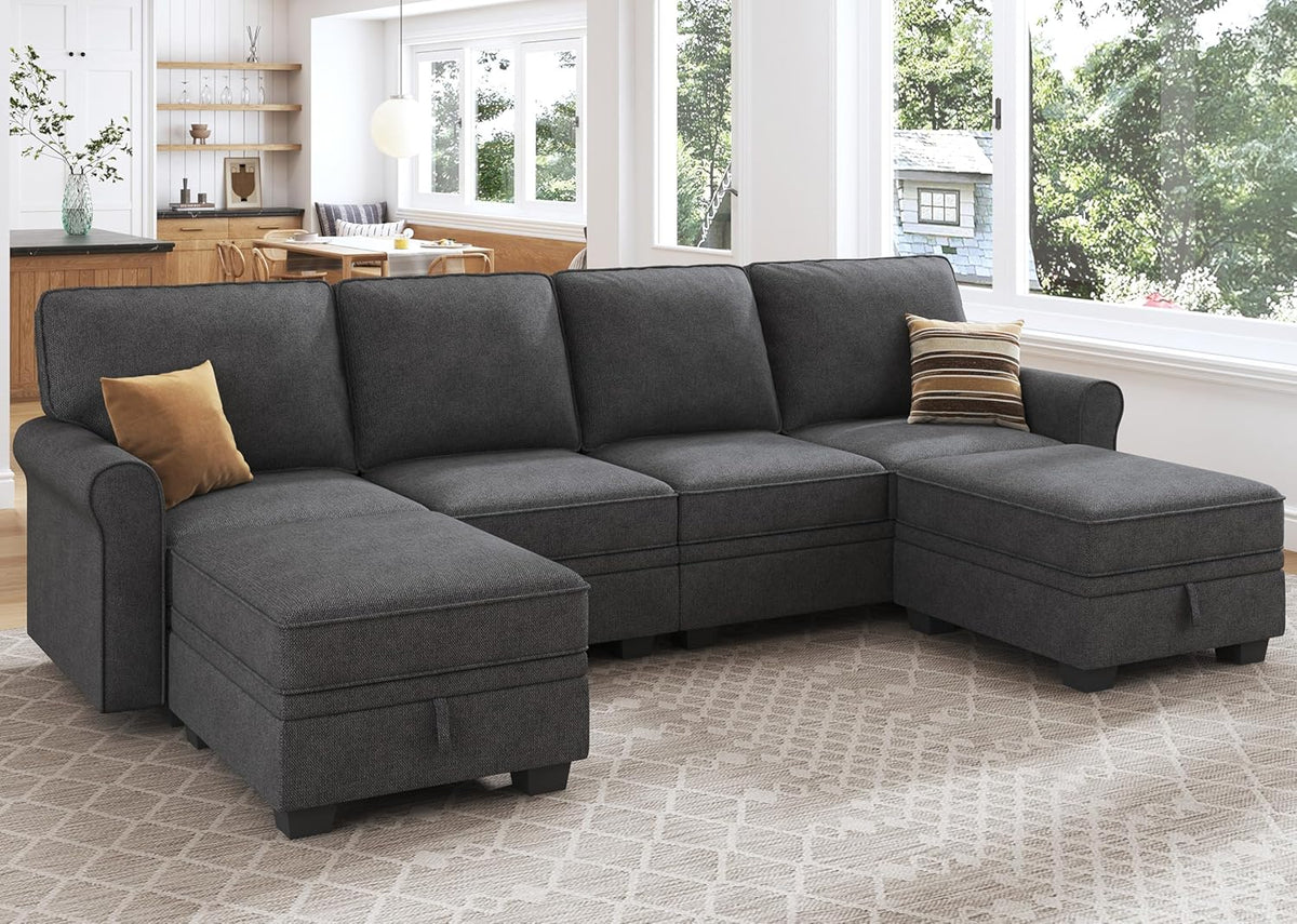 HONBAY Sectional Sofa with Storage Seat U Shaped Couch with Reversible Chaise Convertible Sectional