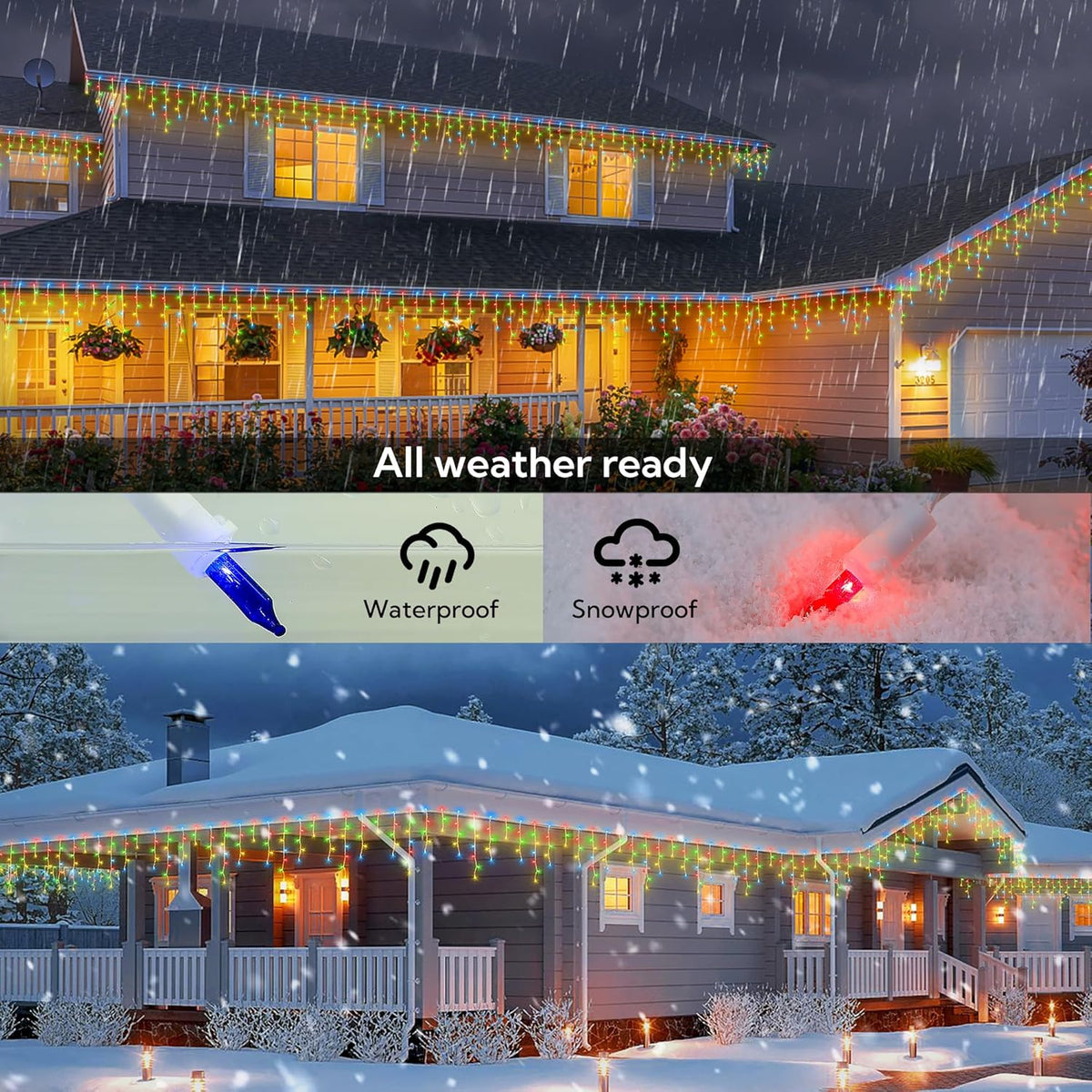 Icicle Christmas Lights Outdoor,23FT 200 Count Multicolor Icicle Lights Indoor with White