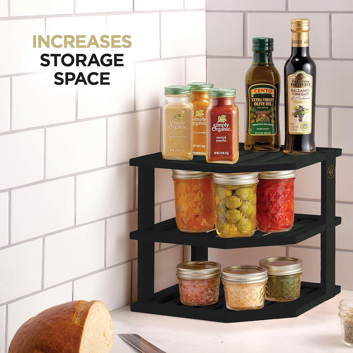 Cabinet Organizer Shelf - Bamboo Corner Rack for Kitchen Counter, Cabinet Space Saver for Plates