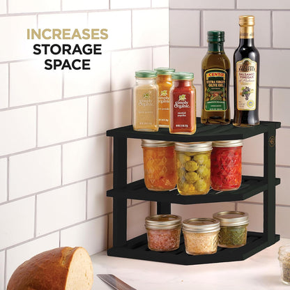 Cabinet Organizer Shelf - Bamboo Corner Rack for Kitchen Counter, Cabinet Space Saver for Plates