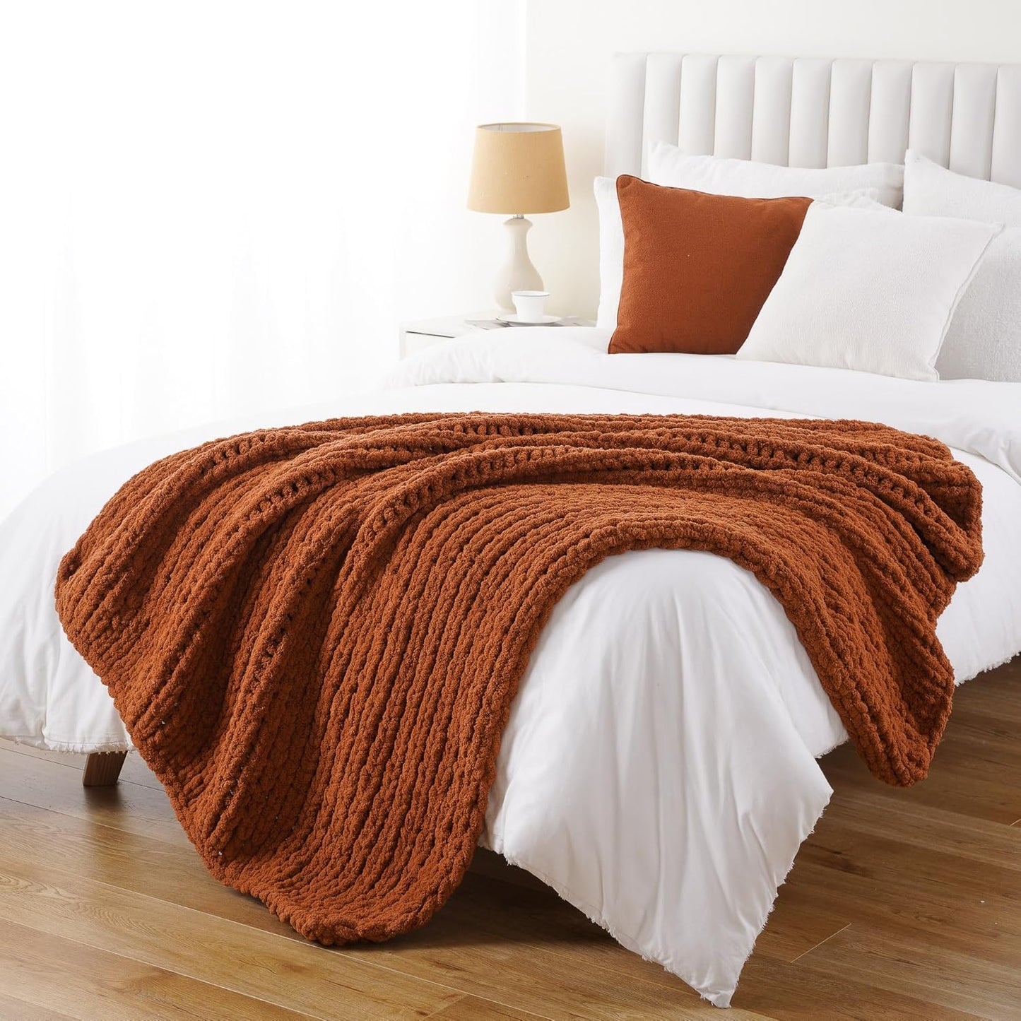 Battilo Chunky Knit Throw Blanket, Soft and Thick Chenille Throw Blanket, 50"x60" Handmade Cable