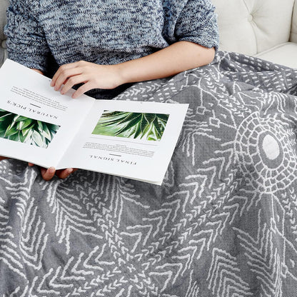 jinchan Boho 100% Cotton Muslin 50x60 Throw Blanket Lightweight 3 Layer Grey Blanket Washable