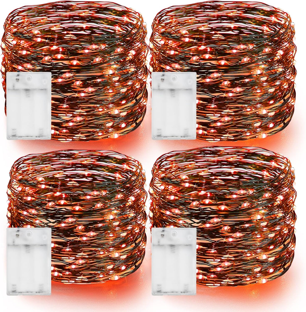 Dazzle Bright Orange Fairy String Lights, 4 Pack Total 80FT 240LED Copper Wire Battery Operated