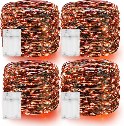 Dazzle Bright Orange Fairy String Lights, 4 Pack Total 80FT 240LED Copper Wire Battery Operated