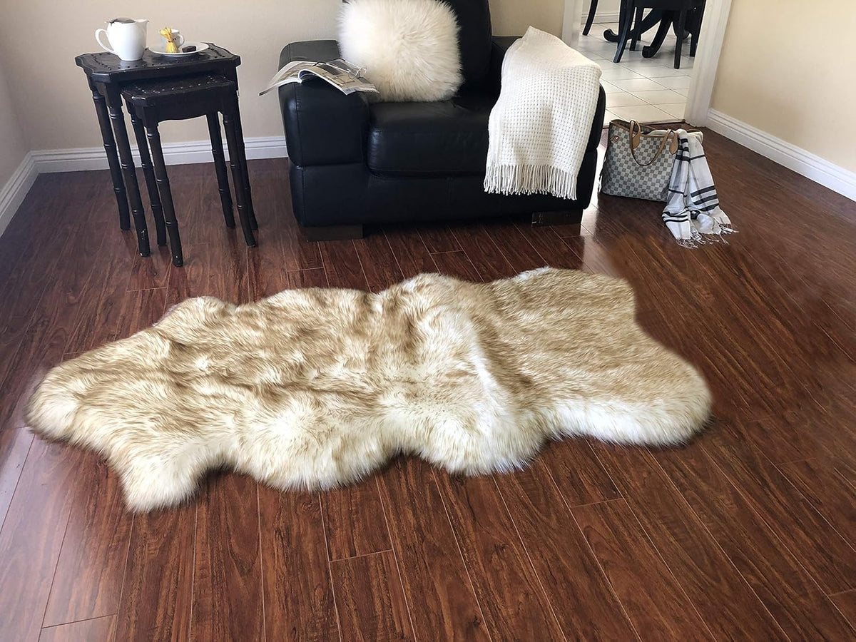 LAMBZY Faux Sheepskin Hypoallergenic Free Shape Silky Shag Rug, Luxury Shaggy Silky Plush Carpet