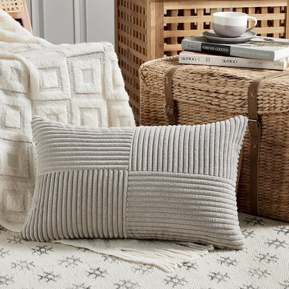 Fancy Homi 2 Packs Neutral Grey Lumbar Decorative Throw Pillow Covers 12x24 Inch for Living Room