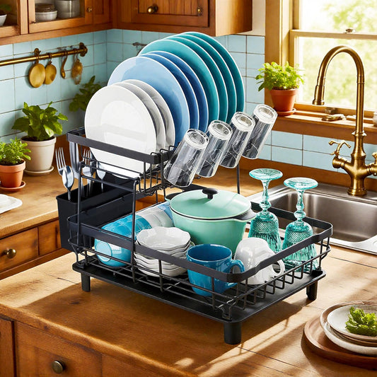 MOUKABAL Dish Drying Rack, 2 Tier Dish Rack, Large Dish Racks for Kitchen Counter, Dish Drainer