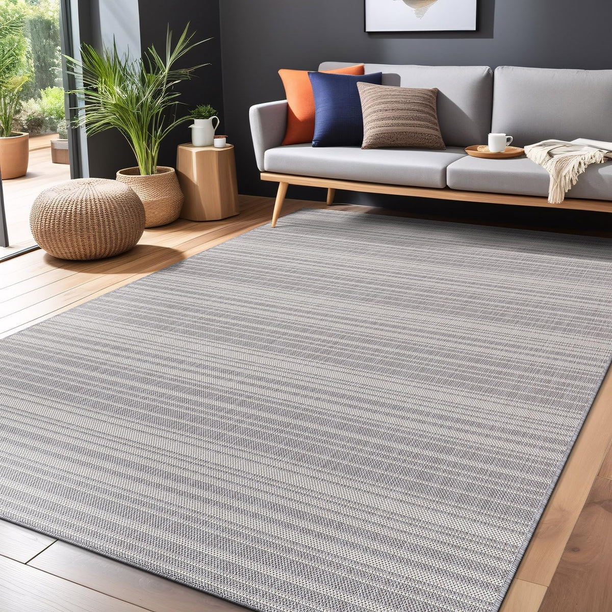 Stripe Outdoor Rug 9x12 Washable Outside Carpet for Indoor Patio Porch Waterproof Easy Cleaning Non