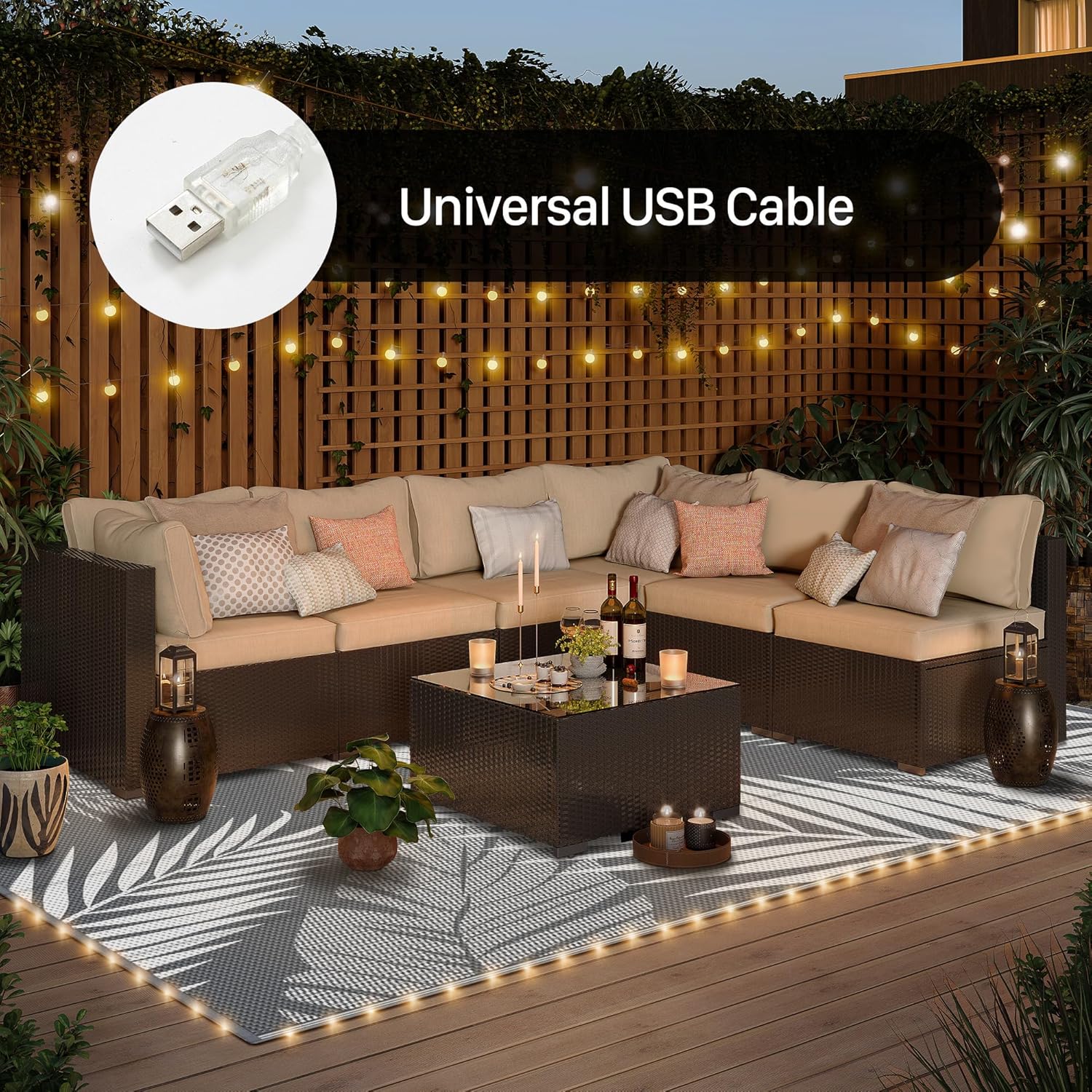 GENIMO Outdoor Rug 8' x 10' Waterproof for Patios Clearance, Reversible Outdoor Plastic Straw
