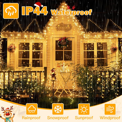 Ollny Icicle Lights Outdoor Warm White, 594LED 49FT Christmas Lights with Remote 8 Modes Dimmable
