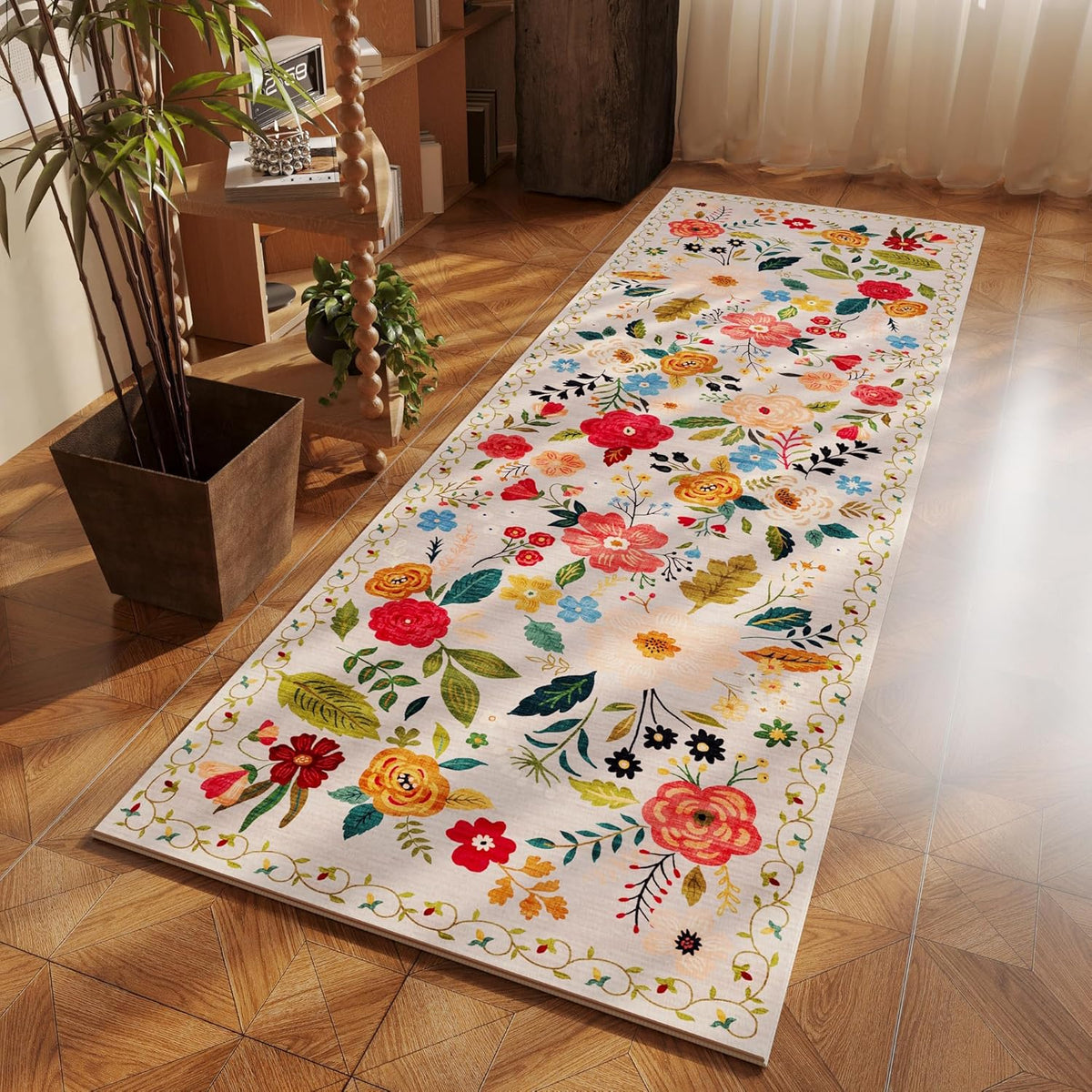 Runner Rug for Hallways Kitchen Rug Non Slip 2'6''x8' Washable Rugs with Rubber Backing Soft Floral