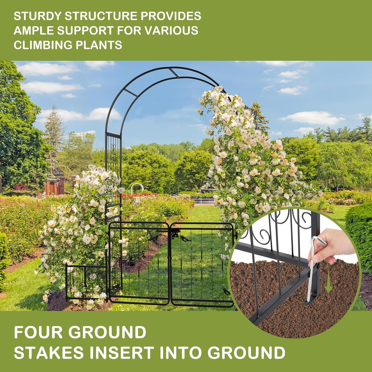 Outvita 7FT Garden Arch Arbor with Entry Door and Plant Frame, Heavy Duty Metal Arbour Archway