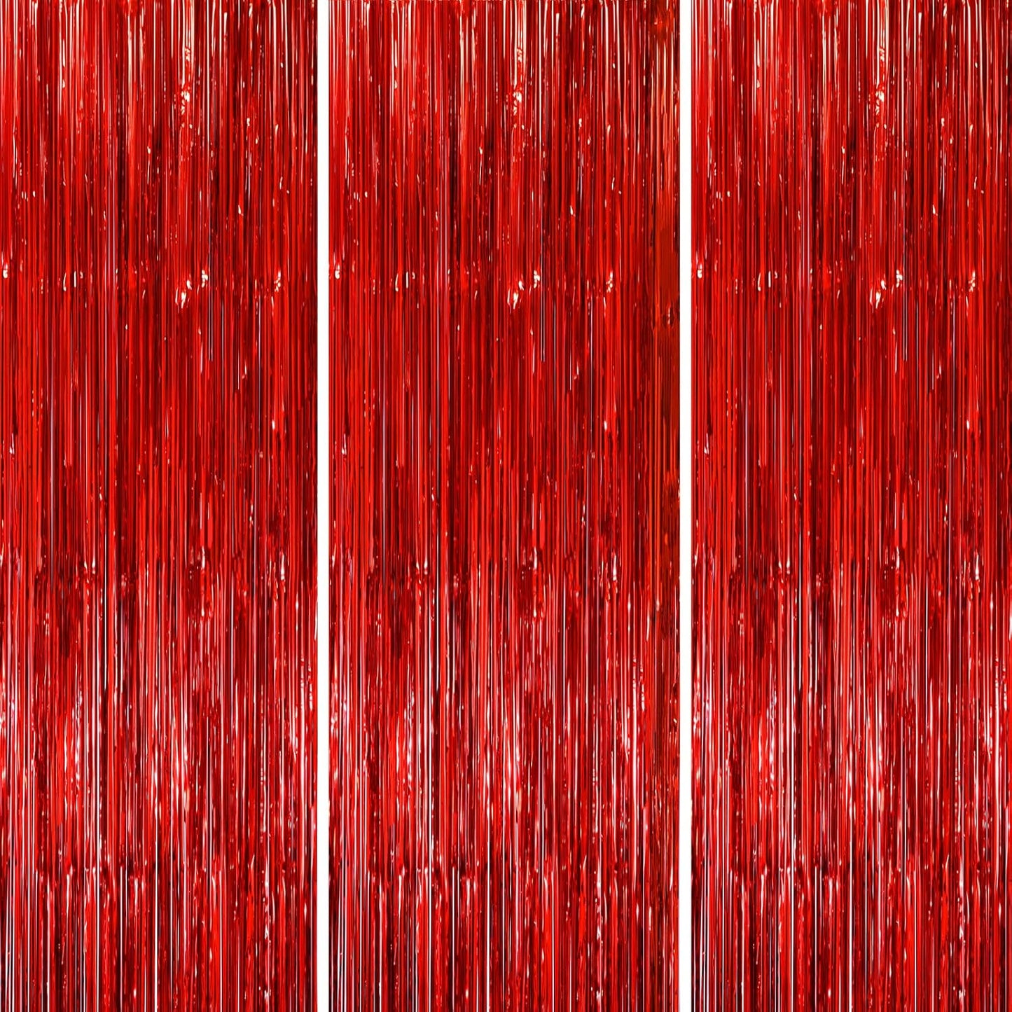 3 Pack 3.3x8.2 Feet Red Foil Fringe Backdrop Curtains, Tinsel Streamers Birthday Party Decorations