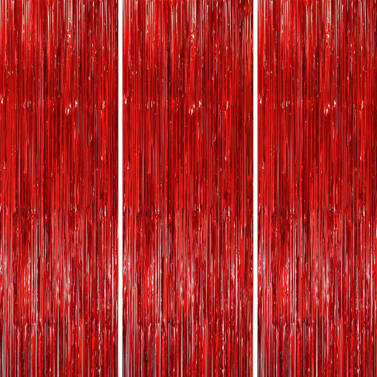 3 Pack 3.3x8.2 Feet Red Foil Fringe Backdrop Curtains, Tinsel Streamers Birthday Party Decorations